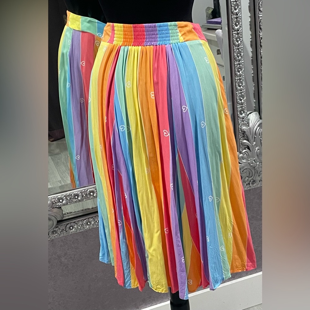 Modcloth x Collectif Pastel Rainbow Striped Button Skirt - Picture 2 of 4